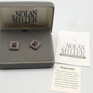 Nolan Miller Glamour Collection Square Crystal Amber Rhinestone Stud Earrings